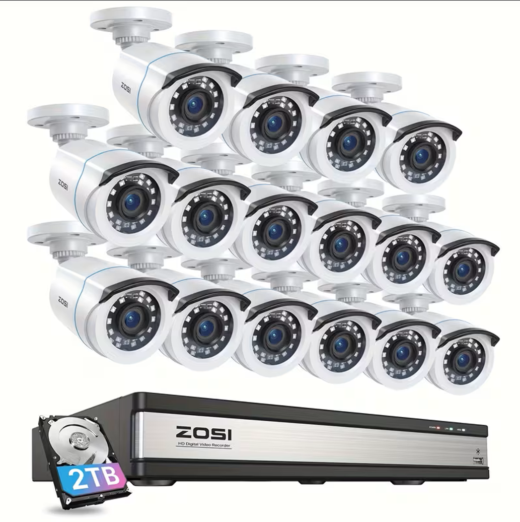 ZOSI 16CH 1080P Security Camera System DVR w/ 2TB HDD Outdoor CCTV Kit NEW