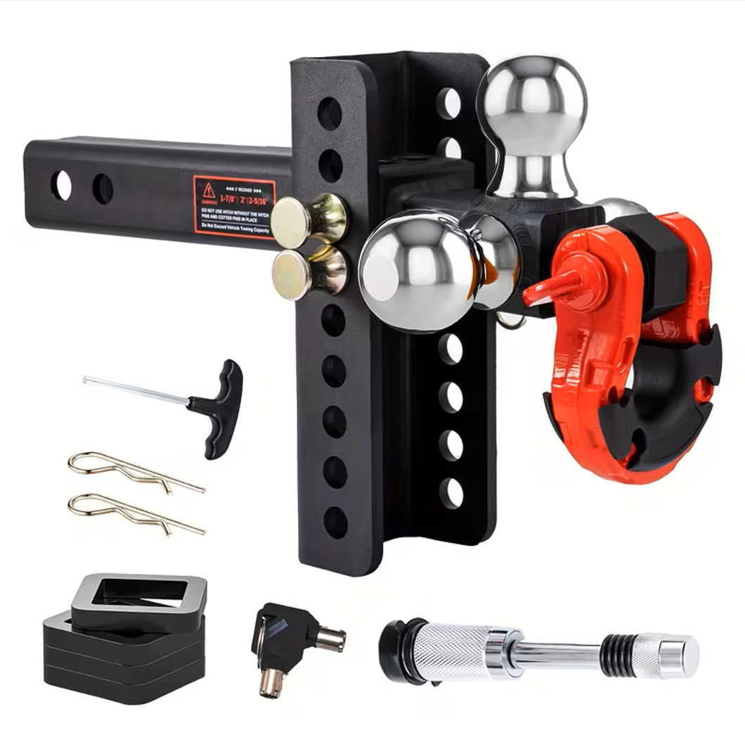 Lift Heavy Duty Adjustable Trailer Hitch Tri-Ball Mount w/ Shackle Fits 2” Receiver