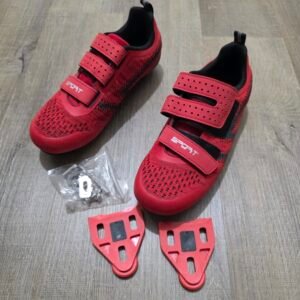 Red Sport Cycling Shoes 3-Strap Road Bike Shoes with Cleats & Hardware Set
