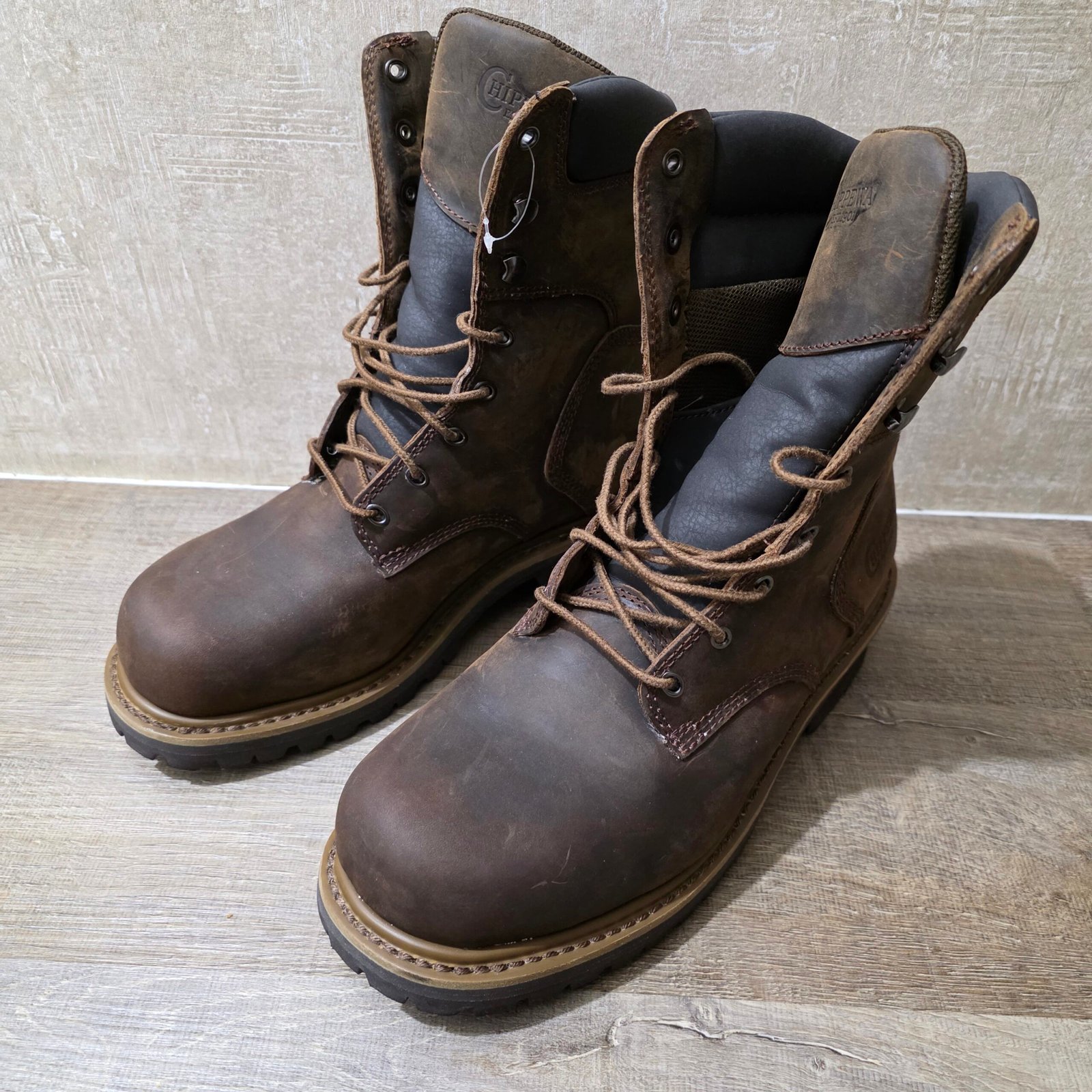 Chippewa Leather Work Boots Brown Men 9M Lace Up Oil Resistant