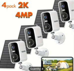4-Pack 2K Solar Security Cameras Wireless Outdoor, WiFi Home Surveillance w/ Ale