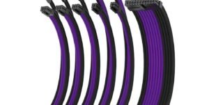 Custom Sleeved PSU Extension Cable Kit – Black & Purple (24-Pin, 8-Pin CPU, 8-Pi