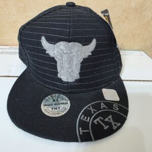 TNT Sports Texas Bull Pinstripe Fitted Hat XL Black Flat Brim NWT