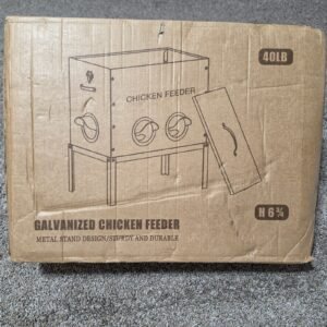 40LB Galvanized Automatic Chicken Feeder 6 Ports Locking Lid & Legs Open Box
