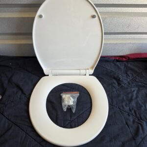 Product Identified: White Round Toilet Seat with Lid and Mounting Hardware